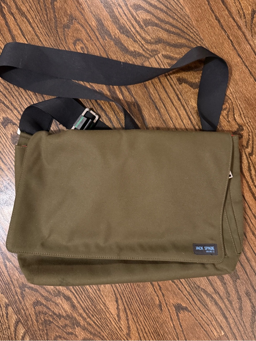 Jack Spade Greene Street Olive Green Canvas Messenger with Black Strap, rare!